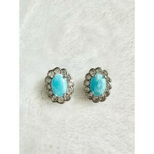 Turquoise blue color cubic zirconia stud earrings ￼